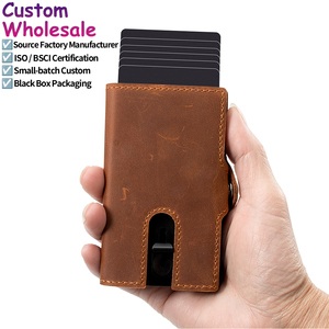 Manufacturer Real Cow Leather Pop up Card Holder Protective <b>RFID</b> Credit Card Holder Mini Metal Smart Card <b>Wallet</b> <b>for</b> <b>Men</b> - Product Image 1