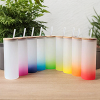18/25oz Gelas Tumbler Kaca Borosilikat Berlapis Embun Botol Air Sublimasi Tutup Bambu Tiup Manual Aman untuk Mesin Cuci Piring dan Microwave XILIN
