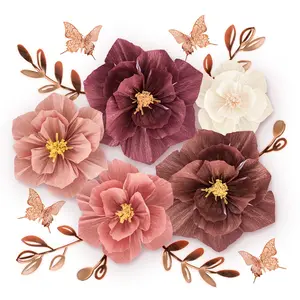 Suministros de fiesta de cumpleaños DAMAI blanco púrpura Rosa oro rosa Flor Mariposa forma de hoja papel crepé serpentinas decoración de la pared del hogar