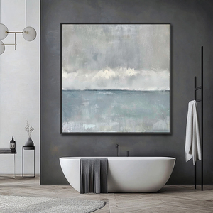 Grande Quadro Moderno Astratto <span class=keywords><strong>Dipinto</strong></span> a Mano su Tela, Paesaggio Marino <span class=keywords><strong>Blu</strong></span> e Bianco in Stile Art Déco con Cornice per Arredamento Casa/Hotel - Product Image 3