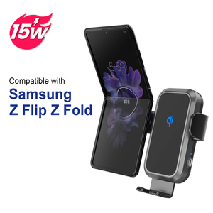 KC 15W ชาร์จเร็วเซนเซอร์อัจฉริยะขดลวดคู่ที่ชาร์จไร้สายติดรถยนต์ขาตั้งโทรศัพท์สำหรับ Samsung Galaxy Z iPhone 14แบบพับได้ - Product Image 1