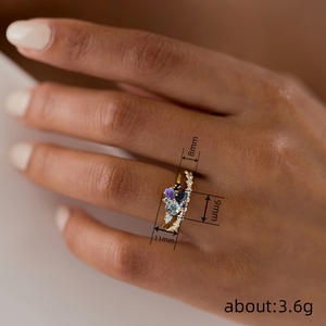 Bague en grappe de fleurs T0626 en or massif 18 carats avec saphir taille brillant rond et sertissage pavé, bagues de fiançailles fines pour femme - Product Image 4