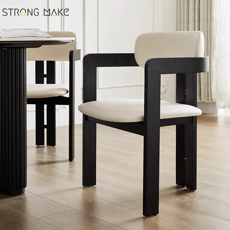 Chaises de salle à manger en cuir tapissées de boucle de cadres en bois de luxe modernes de style japonais rétro pour le restaurant