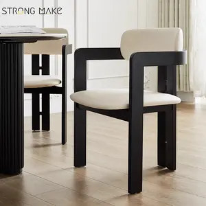 Japanse Stijl Retro Moderne Luxe Eigentijdse Houten Frames Boucle Gestoffeerde Lederen Eetkamerstoelen Voor Restaurant