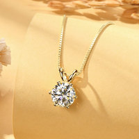 Kalung Liontin Moissanite Bulat Perak Sterling 925 untuk Wanita (1 karat 2 karat 3 karat) Kalung Batu Permata Klasik dengan Sertifikat GRA