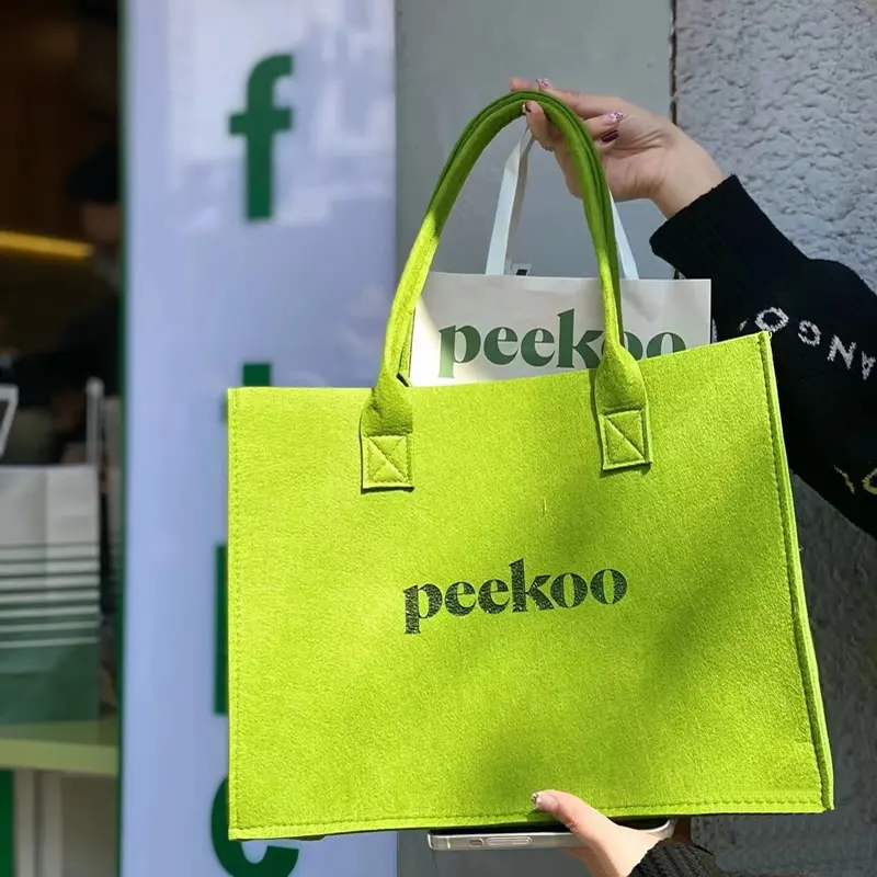 Sac à main en feutre avec logo personnalisé, quantité minimale de commande, recyclage, shopping, fourre-tout, promotion de cadeau de mariage, sacs à main publicitaires