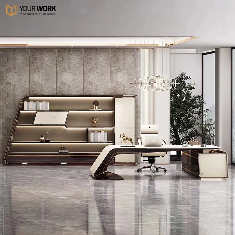 Hot Sale Luxury Modern L Shape Director Ceo Boss Wooden Workstation Desk Office Furniture Table Set Manger Executive Office Desk
