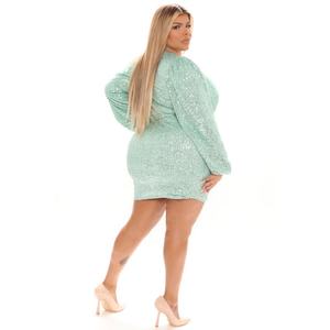 Robe de soirée décontractée pour femme, de haute qualité, sur mesure, style mini, à sequins, avec manches surplis et entièrement doublée - Product Image 4