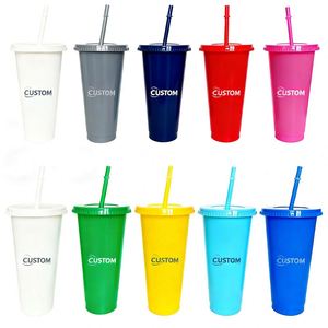 Wholesale Custom Color 710ML <b>Reusable</b> PP Plastic <b>Coffee</b> <b>Cup</b> BPA-Free Drinking Straw <b>Cup</b> With Lid & Straw for Promotional Gift - Product Image 3