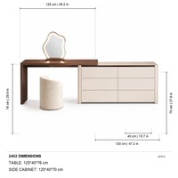 Ensemble coiffeuse en bois multi-niveaux finition huilée avec tiroirs, miroir LED nuage trois couleurs, rails à ouverture par pression, meuble de rangement pour chambre à coucher