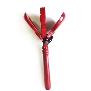 Castañuelas de madera con mango largo de 3 púas, teñidas de rojo, para niños, instrumento de percusión rítmica para el aula - Product Image 5