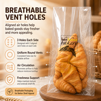 Sacs à pain personnalisés avec logo du fabricant, en BOPP transparent de qualité alimentaire, à soufflets latéraux et trous de ventilation pour boulangerie