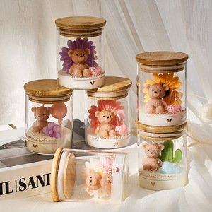 Vela Aromática <span class=keywords><strong>de</strong></span> Cera <span class=keywords><strong>de</strong></span> Soya Arovi-Teddy Bear en Vaso <span class=keywords><strong>de</strong></span> Vidrio, Decoración y Regalo Premium, Seguro para Mascotas y Niños, para Revelación <span class=keywords><strong>de</strong></span> Género y Bautizo - Product Image 3