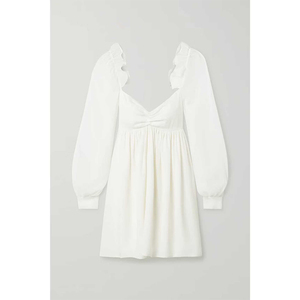 <span class=keywords><strong>Abito</strong></span> <span class=keywords><strong>Mini</strong></span> Bianco da Donna con Scollo a V e Maniche Lunghe, Elegante Vestito Casual a Linea A, Nuovi Modelli - Product Image 2