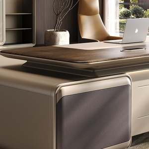 Table de direction moderne haut de gamme en cuir et noyer nord-américain, avec double armoire décorative, pour <span class=keywords><strong>bureau</strong></span> commercial - Product Image 4