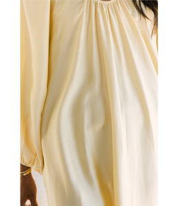 Vestido Maxi Amarillo Satinado con Cuello en V, Manga Farol, Estilo Boho Holgado con Bolsillos, Vestido Casual de Verano - Product Image 6