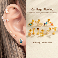 Hengsen ASTM F136 titane 16G fileté à l'intérieur plat dos boucle d'oreille coloré Cz oreille Lobe Cartilage Helix Piercing bijoux