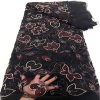 Tissu de dentelle haut de gamme pour robe, brodé de perles tubulaires et de paillettes exquises, à effet tridimensionnel, pour l'industrie de la broderie