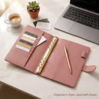 Individuelles Logo PU Veganes Leder 100 Blatt Großhandel OEM Pastellfarben Schnappverschluss 6-Ring-Binder Loseblatt Hardcover Notizbuch