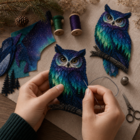 Kit de couture DIY pour appliques animales, kit d'artisanat de broderie patchwork Forêt Aurore avec tissu, fil et motif pour débutants
