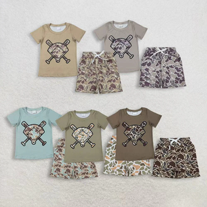 Conjuntos de Ropa de Verano para Bebés y Niños Pequeños, 2 Piezas, de 0 a 16 Años, Camiseta de Manga Corta con Estampado de Camuflaje y Pantalones Cortos con Cintura Elástica - Product Image 1