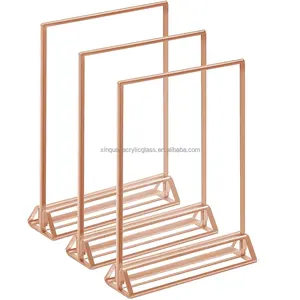 Gold Sign Holder Clear Acrylic Double Side Frame Silver Rose Gold Borders Stand Tabletop Number Acrylic Sign Holder For Wedding