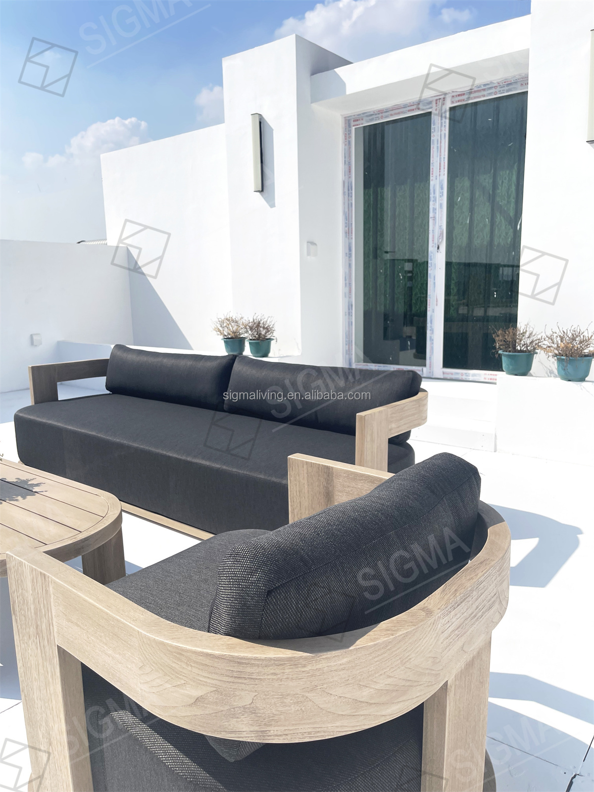 Sigma Luxury Outdoor Villa Garden Sofa Hotel Patio Furniture Backyard Garden Sofa Outdoor Teak Furniture Garden Set