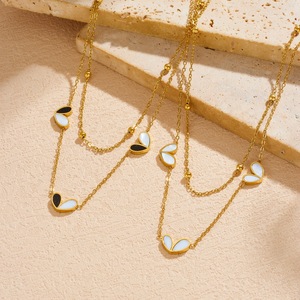 Heart-Shaped Pendant Chain Stacked Double Layer Gold Plated Jewelry <b>Set</b> For Women Gift - Product Image 3