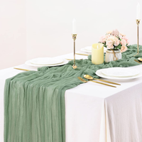 Lot de 6 chemins de table durables en gaze de coton vert sauge, 10 pieds, style bohème, 120 pouces de long, pour mariage, baby shower, fête d'anniversaire