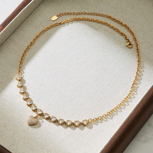 Collana YF8437 di lusso, squisita, a forma di cuore, con zirconi cubici, fatta a mano, placcata oro 18 carati, impermeabile, in acciaio inossidabile. - Product Image 6