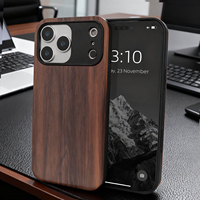 Étui de téléphone portable en bois massif cerisier vierge pour Apple iPhone 17 Pro Max 18 Pro, gravure personnalisée du logo