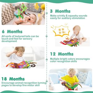 Livre en tissu pour bébé avec design de queue froissée, jouet de dentition en tissu doux, jouet lavable à toucher et à sentir, 23cm*13.5cm - Product Image 6