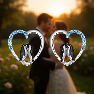 E2213 Orecchini a cuore in oro bianco con pinguini in cristallo e strass, gioielli romantici da regalo per donna - Product Image 2