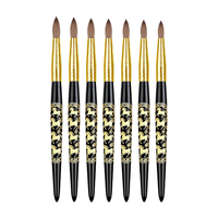 Pinceau pour ongles en métal noir et or, poils 100% Kolinsky, ondulés, vente en gros # 2- # 24 pinceaux à ongles personnalisés avec logo Kolinsky