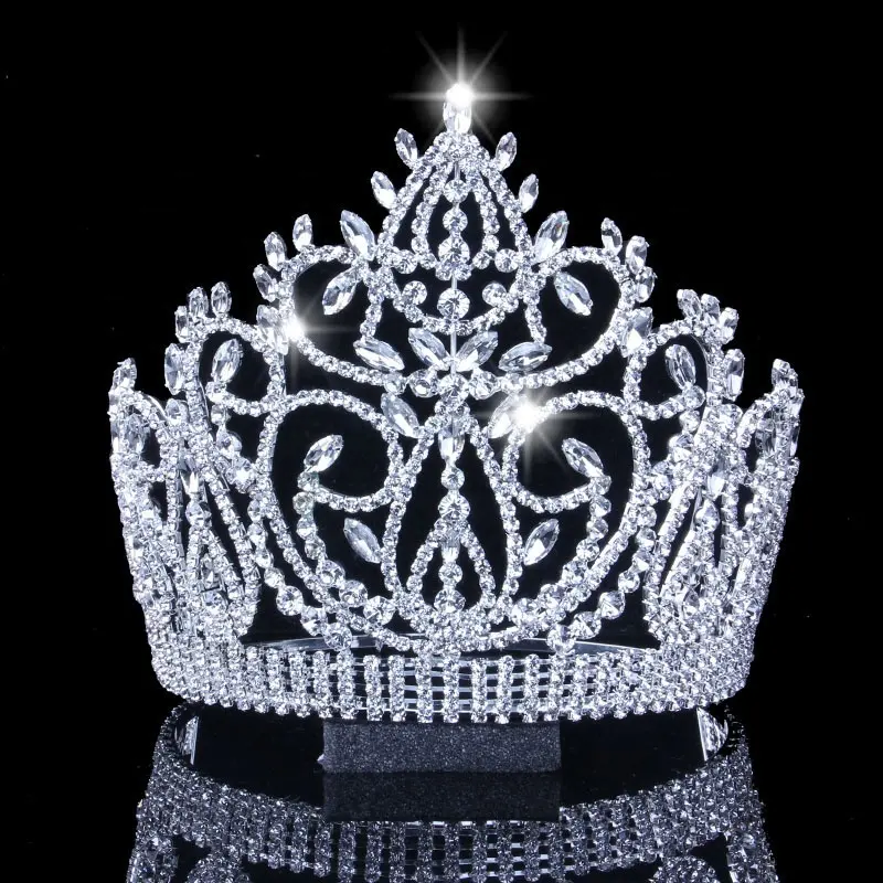 Mahkota dan Mahkota Ratu Wanita Dunia Impian Besar Kustom Kecantikan Kristal Berlian Imitasi Putri Besar