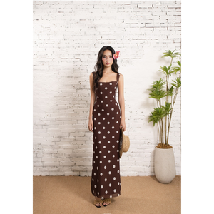 ชุดราตรีลายจุดสำหรับผู้หญิง คอเหลี่ยม ผ้าตาข่ายยืดได้ รุ่น ET2809 ขายส่ง - Product Image 1