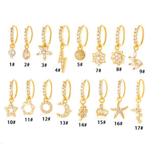 Hengsen Joia de Piercing Hipoalergênica Impermeável para Nariz Argola de Nariz Zircônia Cúbica Piercing de Nariz Dourado com Pingente Oscilante - Product Image 3