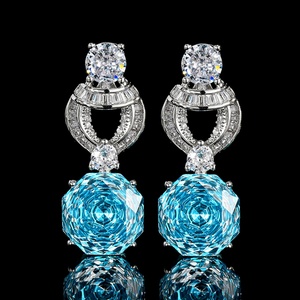 Wholesale Eco-friendly Copper 12mm Sea Blue Cubic Zirconia Necklace <b>Earrings</b> Ring <b>Set</b> Exquisite Jewelry <b>Sets</b> for Women - Product Image 4