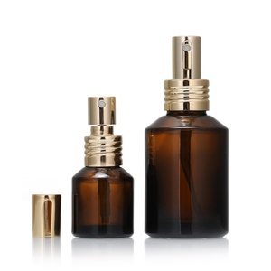 Muestras gratis de lujo 15ml 30ml 60ml 100mL 120ml ámbar transparente hombro inclinado vidrio niebla Spray botella de <span class=keywords><strong>Perfume</strong></span> con tapa de aluminio dorado - Product Image 3