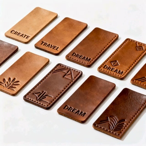 <span class=keywords><strong>Logo</strong></span> personnalisé de <span class=keywords><strong>haute</strong></span> qualité en relief en daim à coudre fer étiquette en cuir écologique estampage à chaud Chine fabricant en forme de rouleau - Product Image 2