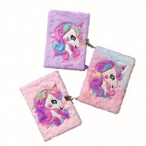 สมุดบันทึกปกยูนิคอร์นขนปุยสีสันสดใสสำหรับขายส่ง อุปกรณ์การเรียนน่ารัก - Product Image 3