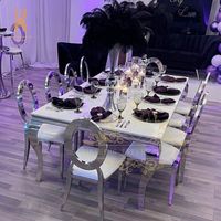 Table de banquet pour événements, hôtels, mariages, avec plateau en MDF blanc et pieds en acier inoxydable doré