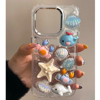 Étui de téléphone en fibre de carbone antichoc avec motif d'animaux marins mignons pour 16 Pro Max/15 Pro/14/13/12/11 Nouveau