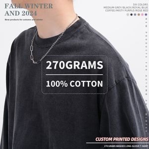 Camisetas de Manga Larga Unisex, 100% Algodón, Tejidas, con Logotipo Personalizado, Lavadas con Ácido, Estilo Vintage, Transpirables, al por Mayor - Product Image 2