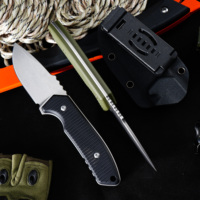 Couteau fixe GT-TCG04 avec logo personnalisable, acier 14C28N, manche G10 (noir/vert), couteau de camping équipé d'une étui de haute qualité