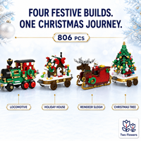 Blocs de construction de train de Noël étanches en plastique pour enfants de 6 ans et plus, ensemble de 806 pièces pour exposition de fêtes, quatre modèles festifs