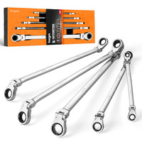 Jeu de clés à cliquet à tête flexible extra longues, double embout, 5 pièces, SAE 5/16" 13/16", en acier au carbone, mousse EVA, outil ergonomique pour le bricolage