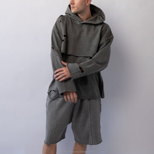 Produttore Personalizzato di Abbigliamento Moda Taglie Forti, Felpa Spessa 100% Cotone Foderata Anti-Pilling, Vestibilità Ampia, Modello Due-in-uno, Taglio Girocollo, Effetto Distressed e Orlo Grezzo - Product Image 6