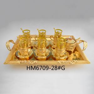 Placcato oro Souvenir regali di nozze cucchiaio di zucchero pot tazza di tè con il vassoio e piattini - Product Image 4