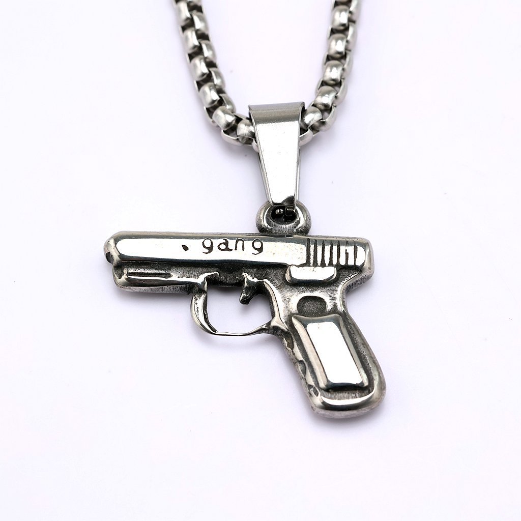 05512 Steel-colored Pistol - with chain, 60cm